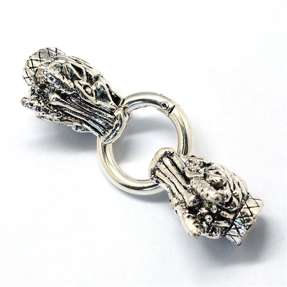 PandaHall Alloy Spring Gate Rings, O Rings, with Cord Ends, Dragon, Antique Silver, 71mm Alloy