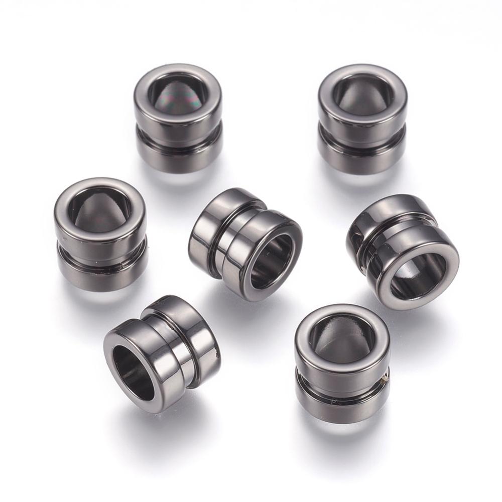 PandaHall 304 Stainless Steel Beads, Column, Grooved Beads, Gunmetal, 10x8mm, Hole: 6.5mm Stainless Steel Column