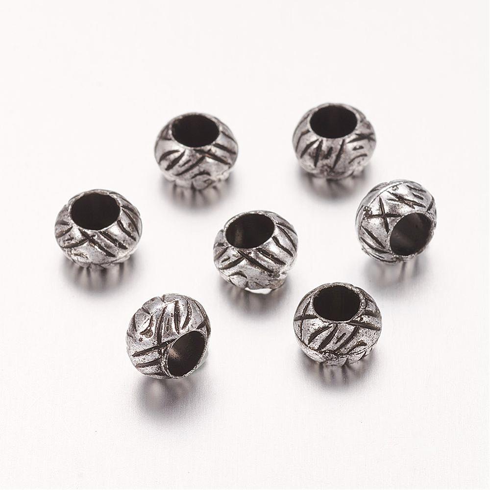 PandaHall Acrylic European Beads, Rondelle, Antique Silver, 7x5mm, Hole: 4mm Acrylic Rondelle