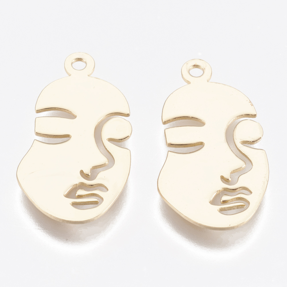 PandaHall Brass Pendants, Face, Real Gold Plated, 20x11x0.5mm, Hole: 1mm Brass Body