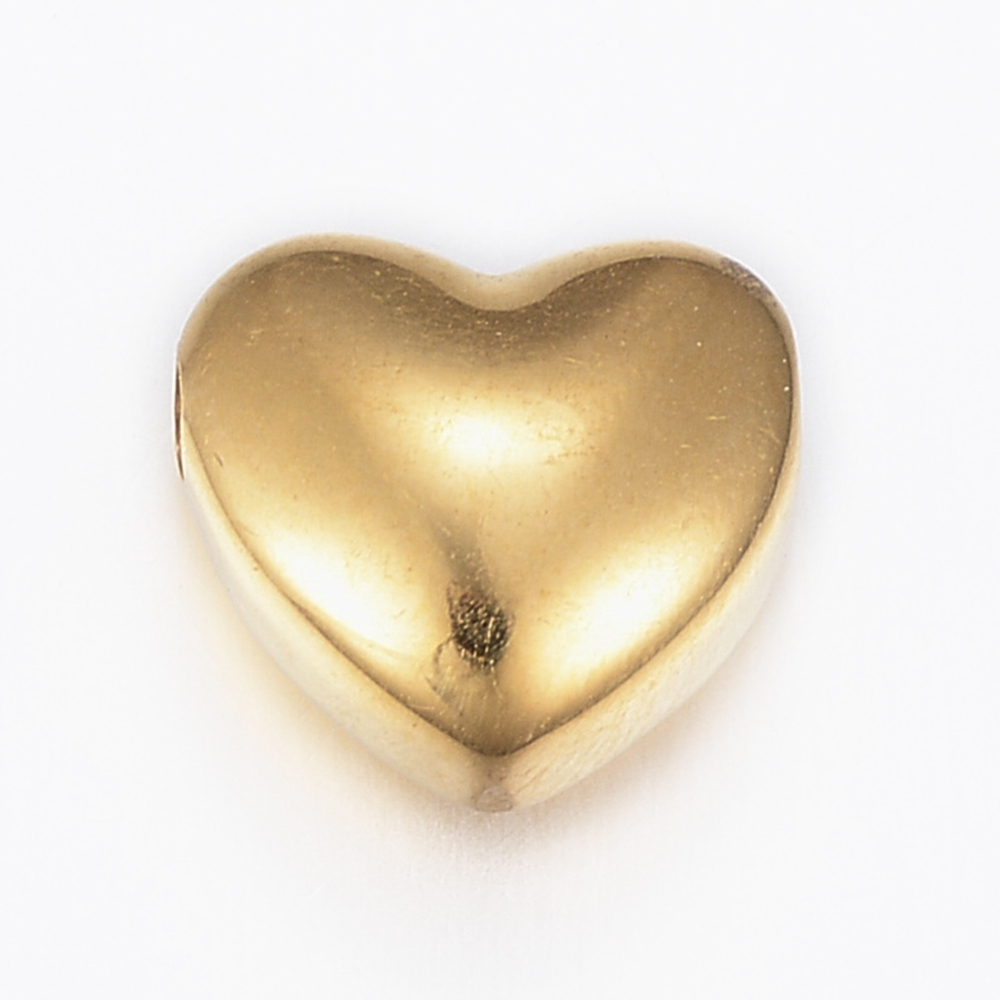 PandaHall 304 Stainless Steel Beads, Heart, Golden, 9x10x5.5mm, Hole: 2mm Stainless Steel Heart