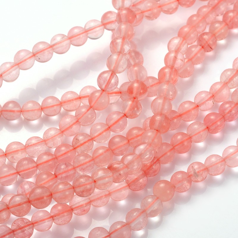 PandaHall Cherry Quartz Glass Beads Strands, Round, Dyed, about 6mm in diameter, hole: about 0.8mm, 15~16" Cherry Quartz Glass Round Pink