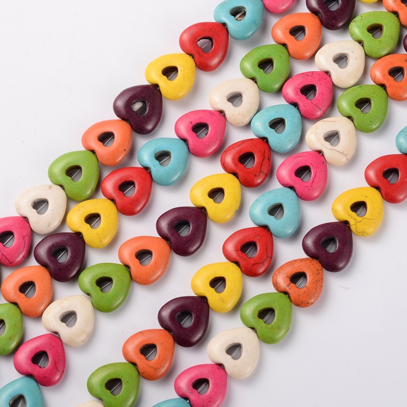 PandaHall Dyed Natural Howlite Heart Bead Strands, Colorful, 19x20x6~7mm, Hole: 1.5mm; about 21pcs/strand, 15" Howlite Heart