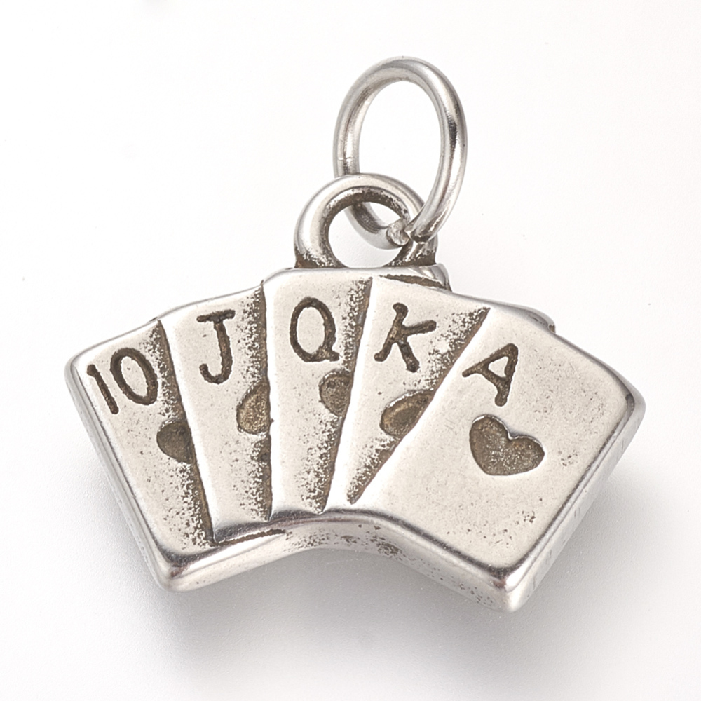 PandaHall Poker 316 Stainless Steel Pendants, Antique Silver, 17x21x2.5mm, Hole: 5mm Stainless Steel Playing Items