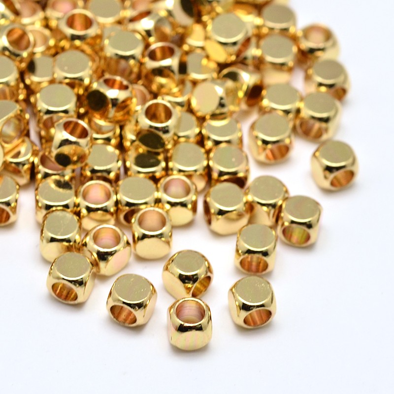 PandaHall Environmental Brass Cube Beads, Lead Free & Cadmium Free & Nickel Free, Golden, 4x4x4mm, Hole: 2mm Brass Cube
