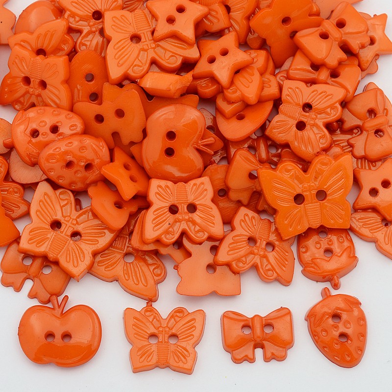 PandaHall Dyed Mixed Shapes and Mixed Size Acrylic Buttons, for Art Button Craft Button Ornament, OrangeRed, 10~16x11~16x2~3mm, Hole: 2mm...