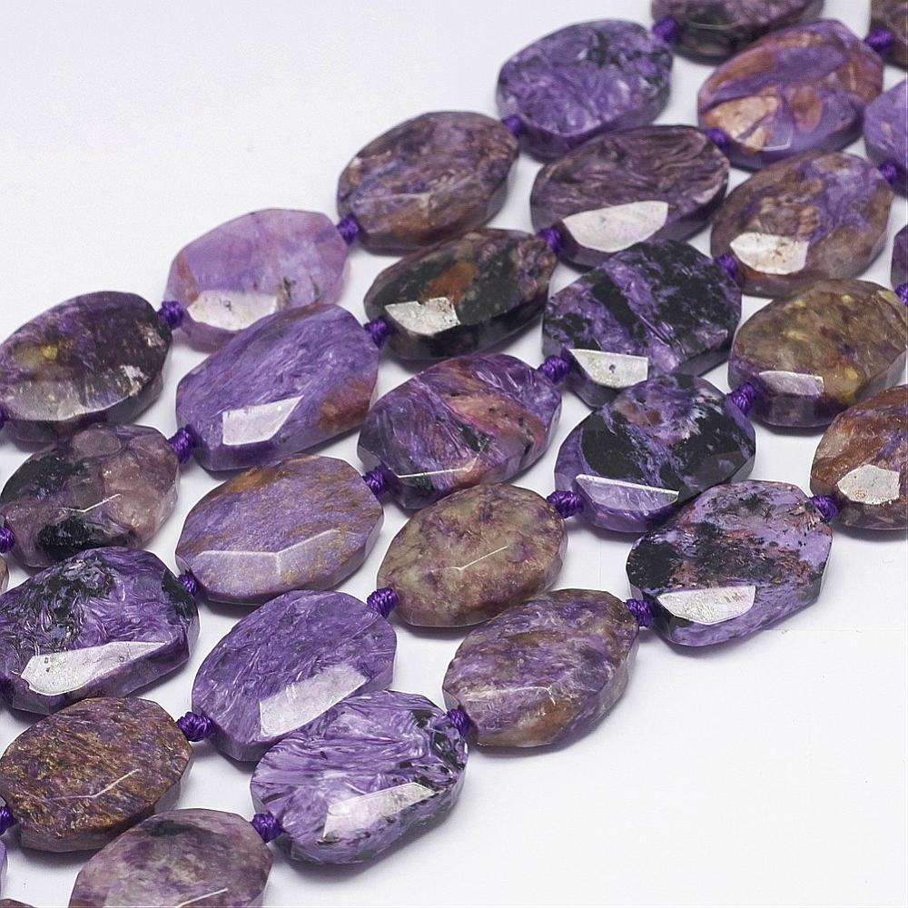 PandaHall Natural Charoite Beads Strands, Faceted, Oval, 21~23x16~18x7~9mm, Hole: 1mm; about 16pcs/strand, 15.7'' Charoite Oval