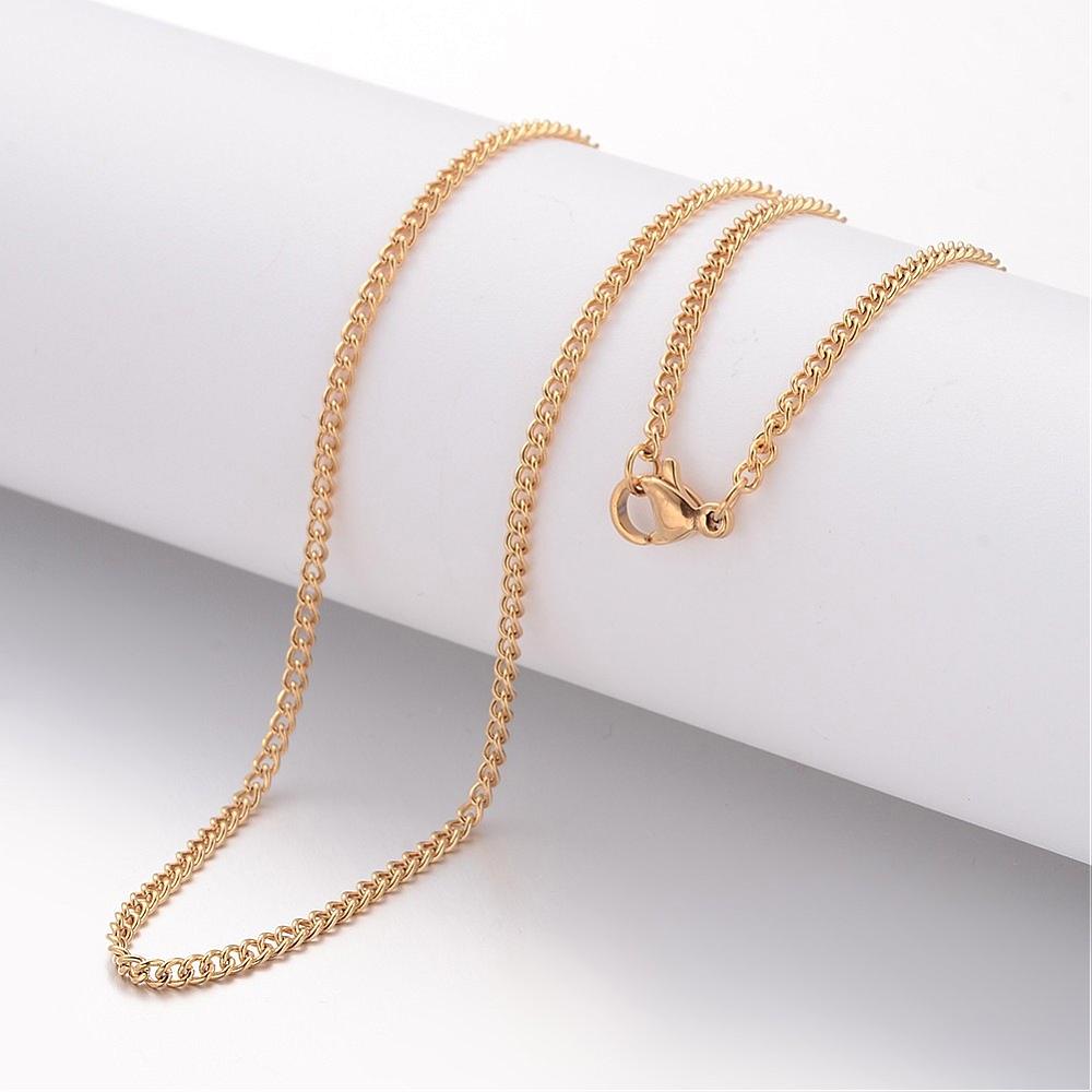 PandaHall 304 Stainless Steel Necklace Making, Curb Chains, with Lobster Clasps, Golden, 17.72"(450mm); 2.2mm Stainless Steel