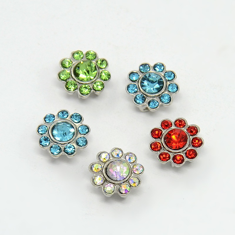 PandaHall Alloy Multi-Strand Rhinestone Links, Grade A, Flower, Platinum, Mixed Color, 12x8mm, Hole: 2mm Alloy+Rhinestone Flower Multicolor