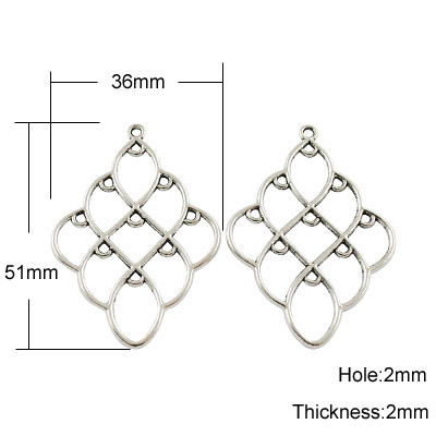 PandaHall Tibetan Style Chandelier Components Links, Lead Free & Cadmium Free & Nickel Free, Rhombus, Antique Silver, 51x36x2mm, Hole: 2mm...