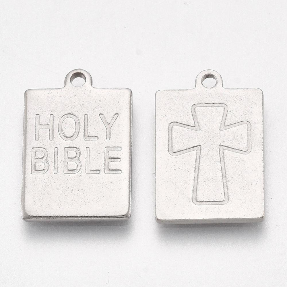 PandaHall 304 Stainless Steel Pendants, Holy Bible, Stainless Steel Color, 17x12x1mm, Hole: 1mm Stainless Steel Study Supplies