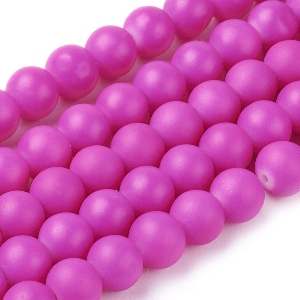 PandaHall Painted Glass Bead Strands, Rubberized Style, Round, DeepPink, 8mm; Hole: 1.3~1.6mm; 31.4" Glass Round Pink