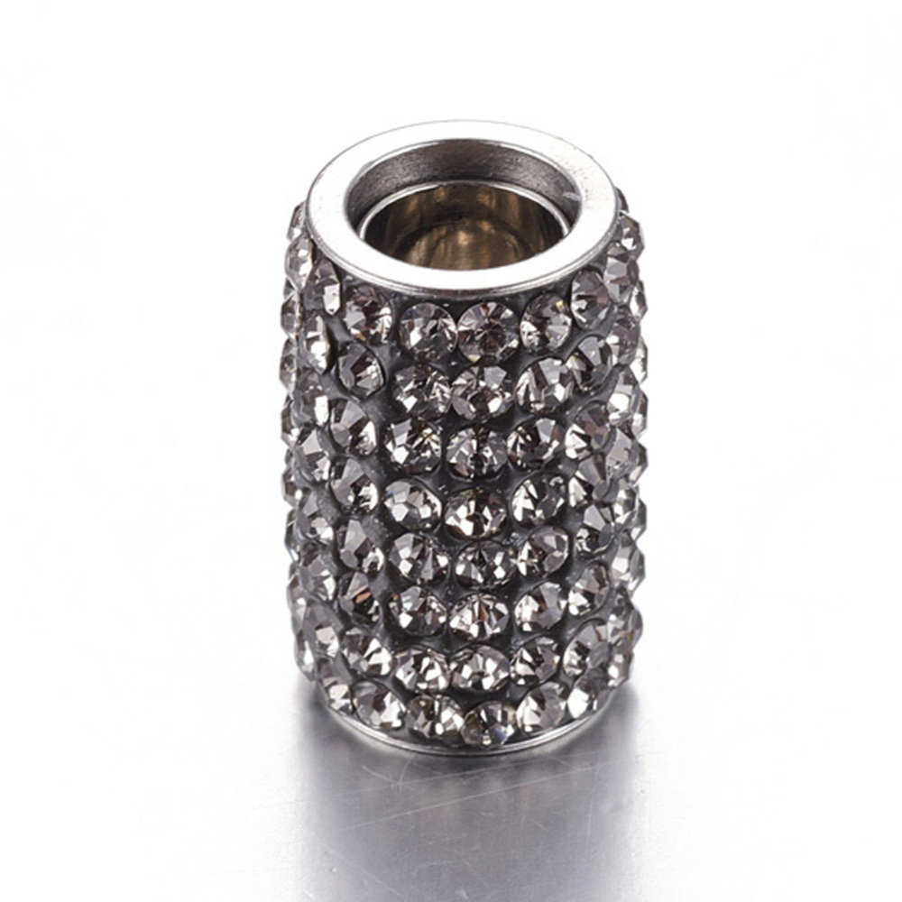 PandaHall 304 Stainless Steel Rhinestone Magnetic Clasps, Column, Black Diamond, 18x12mm, Hole: 6mm Stainless Steel+Rhinestone Column