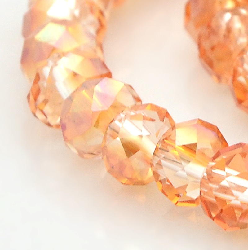 PandaHall AB Color Plated Faceted Rondelle Electroplate Glass Beads Strands, PeachPuff, 6x4mm, Hole: 1mm; about 100pcs/strand, 18.1" Glass...