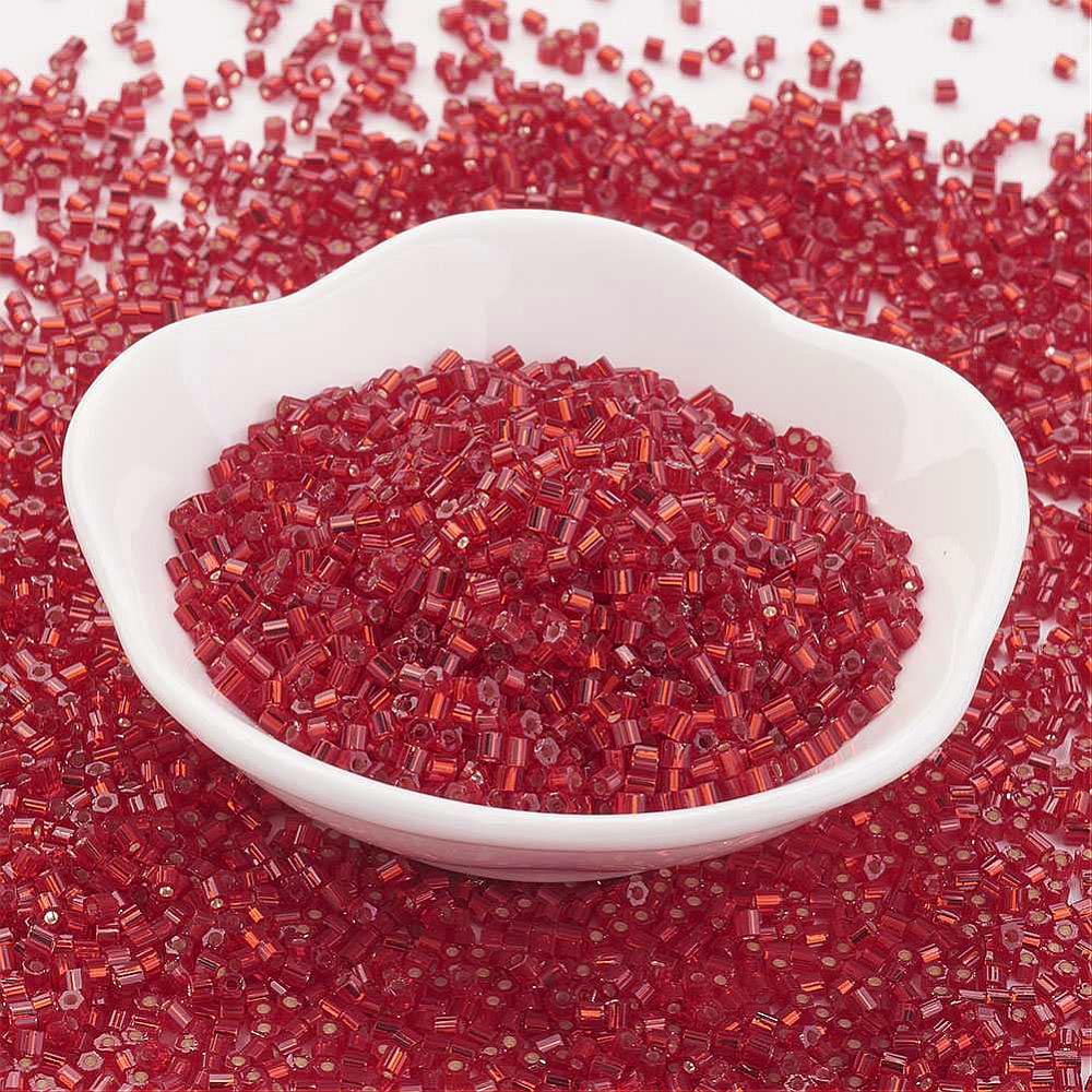 PandaHall TOHO&reg Japan Import Glass Bugle Beads, 2cut Hexagon, 11/0 Silver Lined, FireBrick, 2x2mm, Hole: 0.6mm; about 2000pcs/10g Glass...