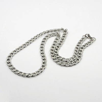 PandaHall Men Curb Chain Necklace, 304 Stainless Steel Necklaces, with Lobster Claw Clasps, Rock Style, Stainless Steel Color, 23.6"(60cm)...