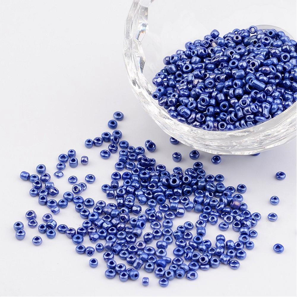 PandaHall DIY Craft Beads 12/0 Opaque Colors Lustered Round Glass Seed Beads, Blue, Size: about 2mm in diameter, hole:1mm, about 3304pcs/50g...