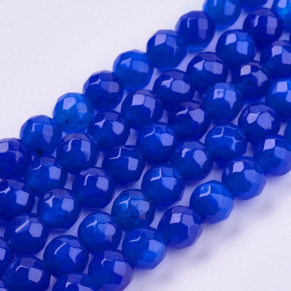 PandaHall Natural Jade Bead Strands, Dyed, Faceted, Round, Blue, 8mm; Hole: 1mm; 48pcs/strand, 14.9" Other Jade Round Blue