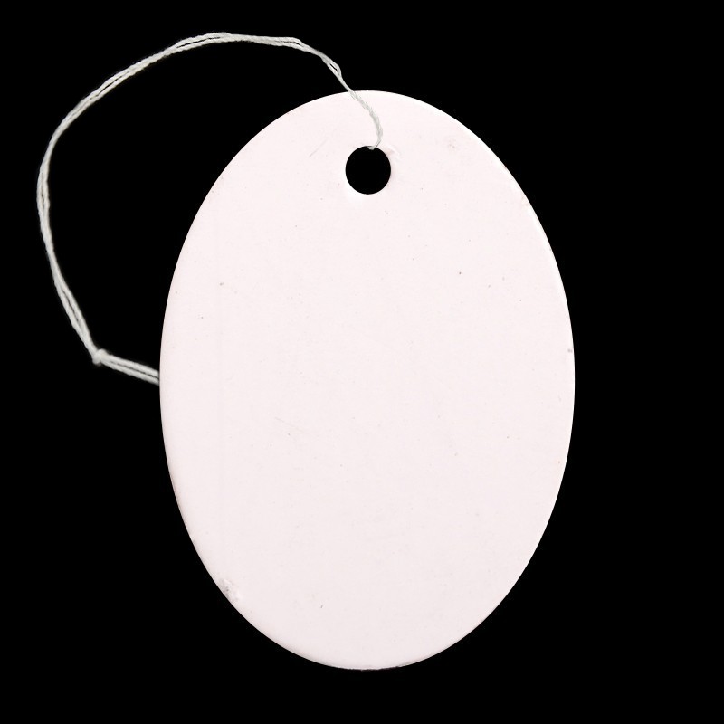 PandaHall Oval Blank Hang tag, Jewelry Display Paper Price Tags, with Cotton Cord, White, 26x18.5x0.2mm, Hole: 2mm; 500pcs/bag Paper White