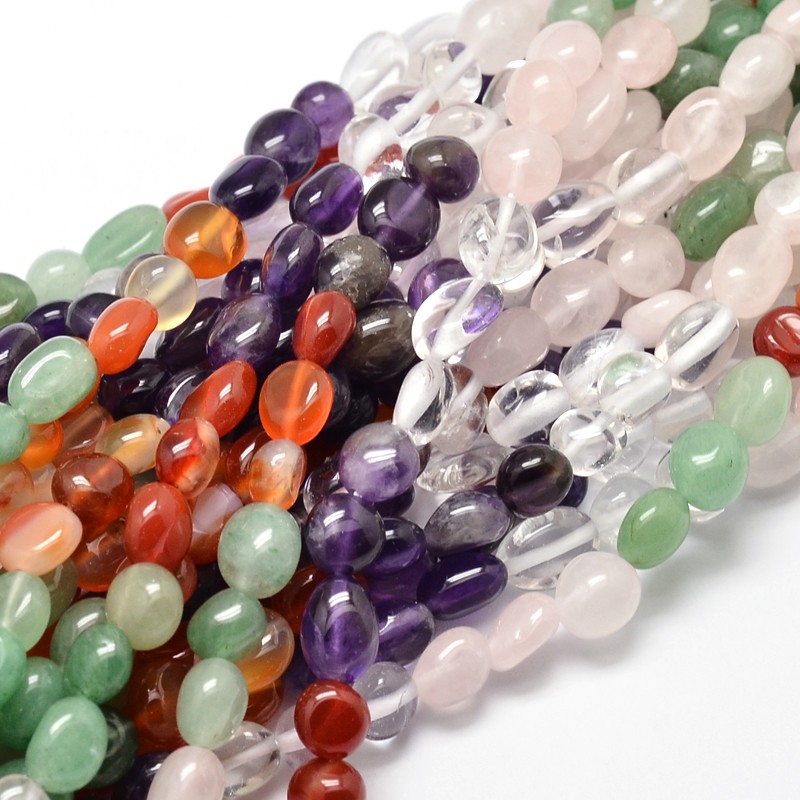 PandaHall Natural Gemstone Nuggets Beads Strands, Mixed Color, 5~10x6~7x3~7mm, hole: 1mm; about 14.9"~15.7" Mixed Stone Nuggets Multicolor