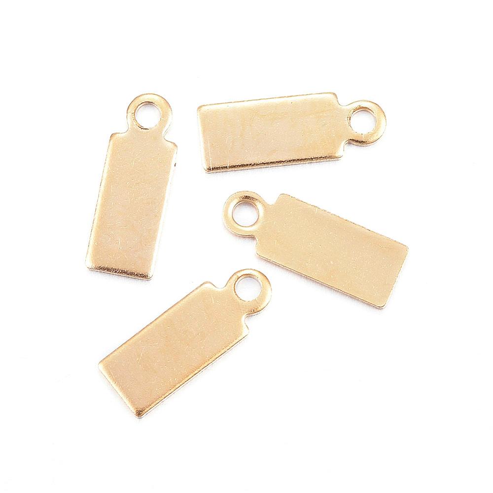 PandaHall 304 Stainless Steel Pendants, Blank Stamping Tag Charms, Rectangle, Golden, 11x4x0.8mm, Hole: 1mm Stainless Steel Rectangle