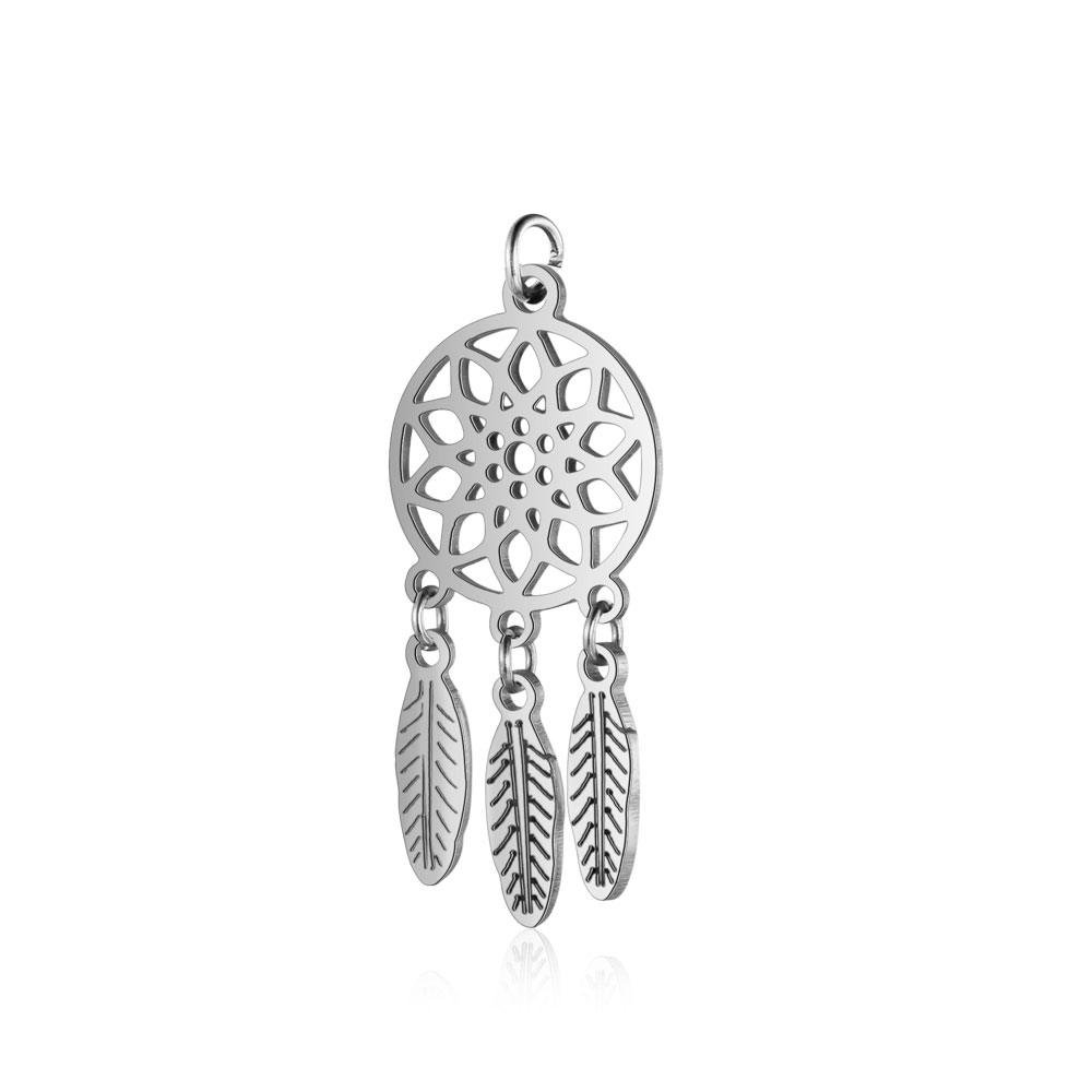 PandaHall 304 Stainless Steel Pendants, with Jump Rings, Polished, Dream Catcher, Stainless Steel Color, 32x14x1mm, Hole: 3mm Stainless...