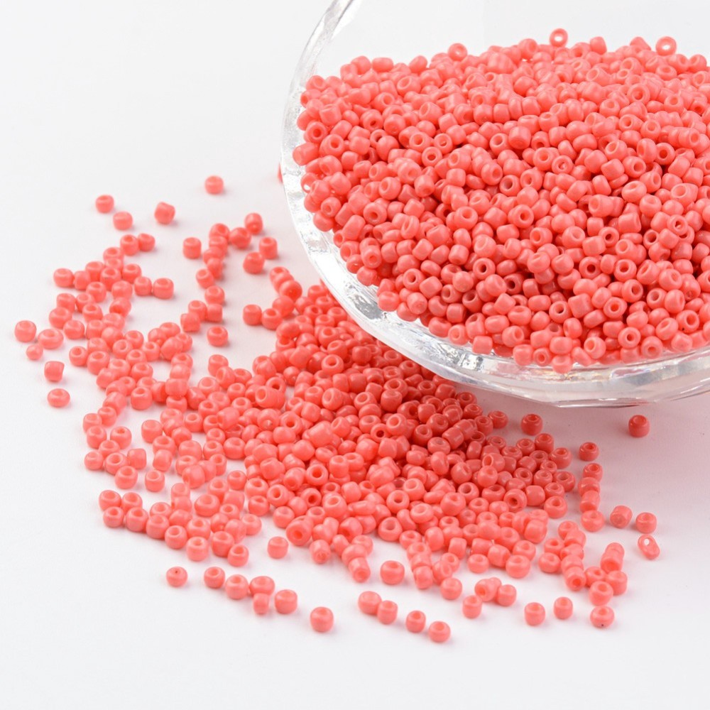 PandaHall 12/0 1.5~2mm Glass Seed Beads Loose Spacer Beads, Opaque Colours, LightCoral Hole: 0.5~1mm; about 2890pcs/50g Glass Red
