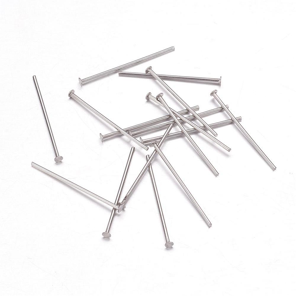 PandaHall 304 Stainless Steel Head Pins, Stainless Steel Color, 20x0.7mm Stainless Steel