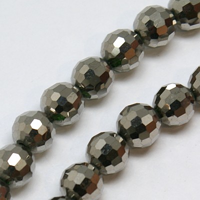 PandaHall Electroplate Glass Beads Strands, Full Plated, Faceted, Round, Gray, 8mm; Hole: 1mm, about 72pcs/strand, 22" Round Gray