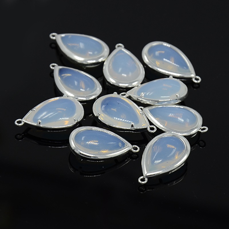 PandaHall Silver Plated Brass Glass Pendants, Drop, WhiteSmoke, 22x13.5x6.5mm, Hole: 1mm Brass+Glass Drop White