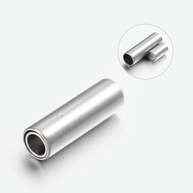 PandaHall 304 Stainless Steel Magnetic Clasps, Column, Stainless Steel Color, 16x5mm, Hole: 3mm Stainless Steel Column