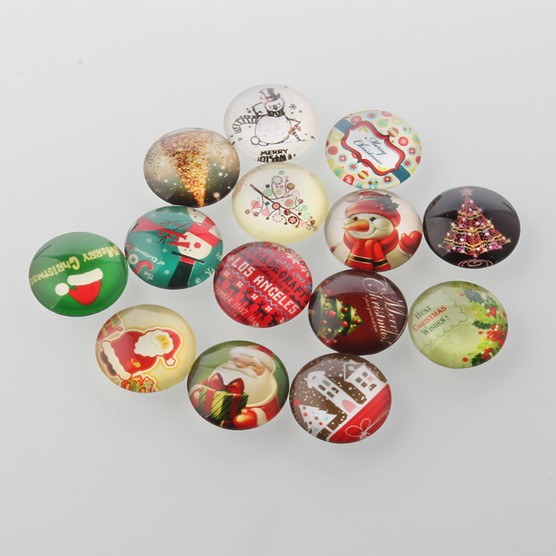 PandaHall Christmas Ornaments Half Round/Dome Christmas Photo Glass Cabochons, Mixed Color, 25x7mm Glass Half Round Multicolor