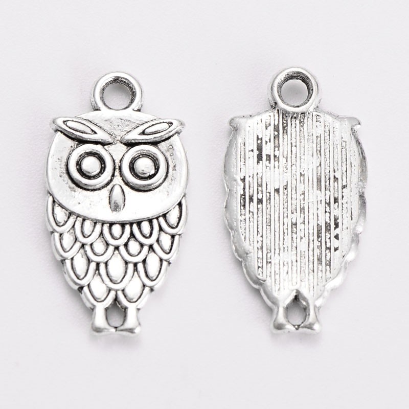 PandaHall Tibetan Style Zinc Alloy Pendants, Owl, Antique Silver, 18x9x3mm, Hole: 2mm; about 909pcs/1000g Alloy Owl