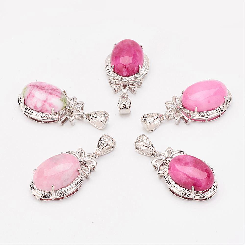 PandaHall Natural Indian Agate Pendants, with Platinum Tone Brass Rhinestone Findings, Flower, Dyed, 40.5x24x13mm, Hole: 5.5x11mm Indian...