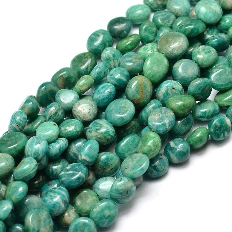 PandaHall Natural Amazonite Gemstone Nuggets Bead Strands, 9~12x8~13x5~7mm, Hole: 1mm; about 15.3"~15.7" Amazonite Nuggets