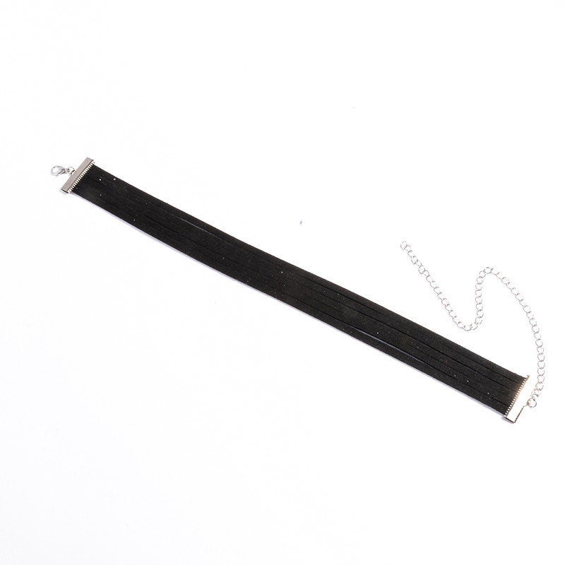 PandaHall Simple Style Black Suede Cord Multilayer Collar Necklaces, with Alloy Clasp, Platinum, 11.3" Suede Black