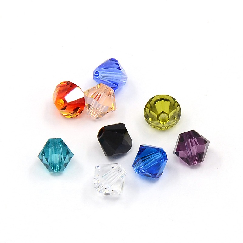 PandaHall Austrian Crystal Charm Loose Beads for Jewelry Making Findings, Mixed Color Bicone, about 5mm long, 5mm wide, Hole: 1mm Multicolor