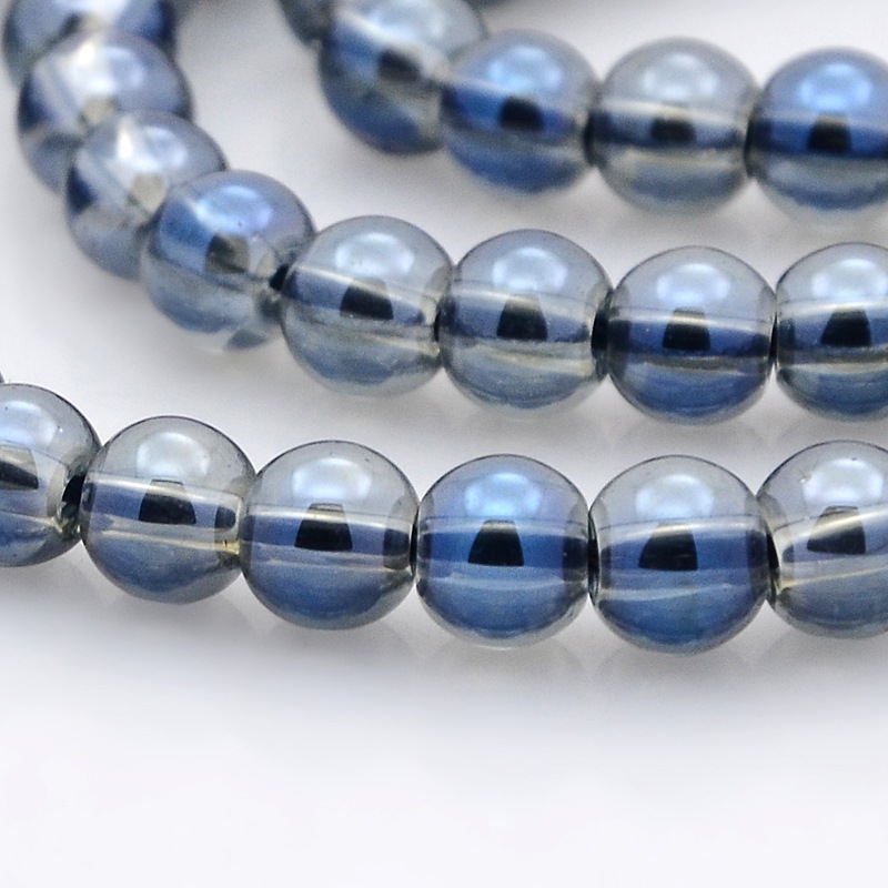 PandaHall Full Rainbow Plated Glass Round Beads Strands, MarineBlue, 6mm, Hole: 1mm; about 69pcs/strand, 16.1" Glass Round Blue