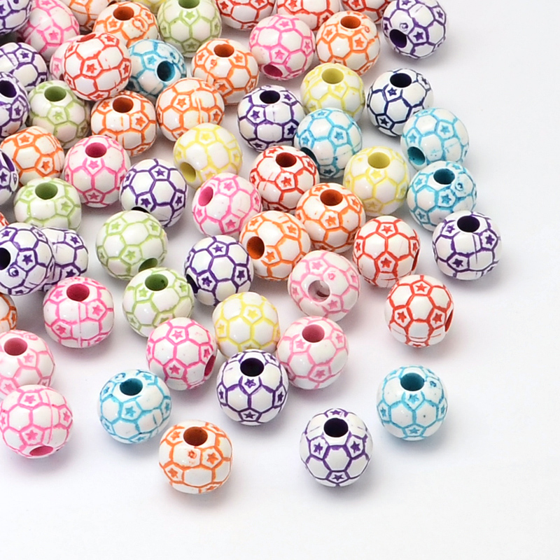 PandaHall Football Craft Style Acrylic Beads, Mixed Color, 12mm, Hole: 4mm; about 580pcs/500g Acrylic Sports Goods Multicolor