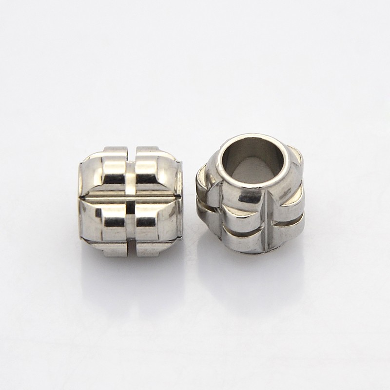 PandaHall Grenade 304 Stainless Steel Beads, Large Hole Beads, Stainless Steel Color, 11x11x12mm, Hole: 6mm Stainless Steel Column