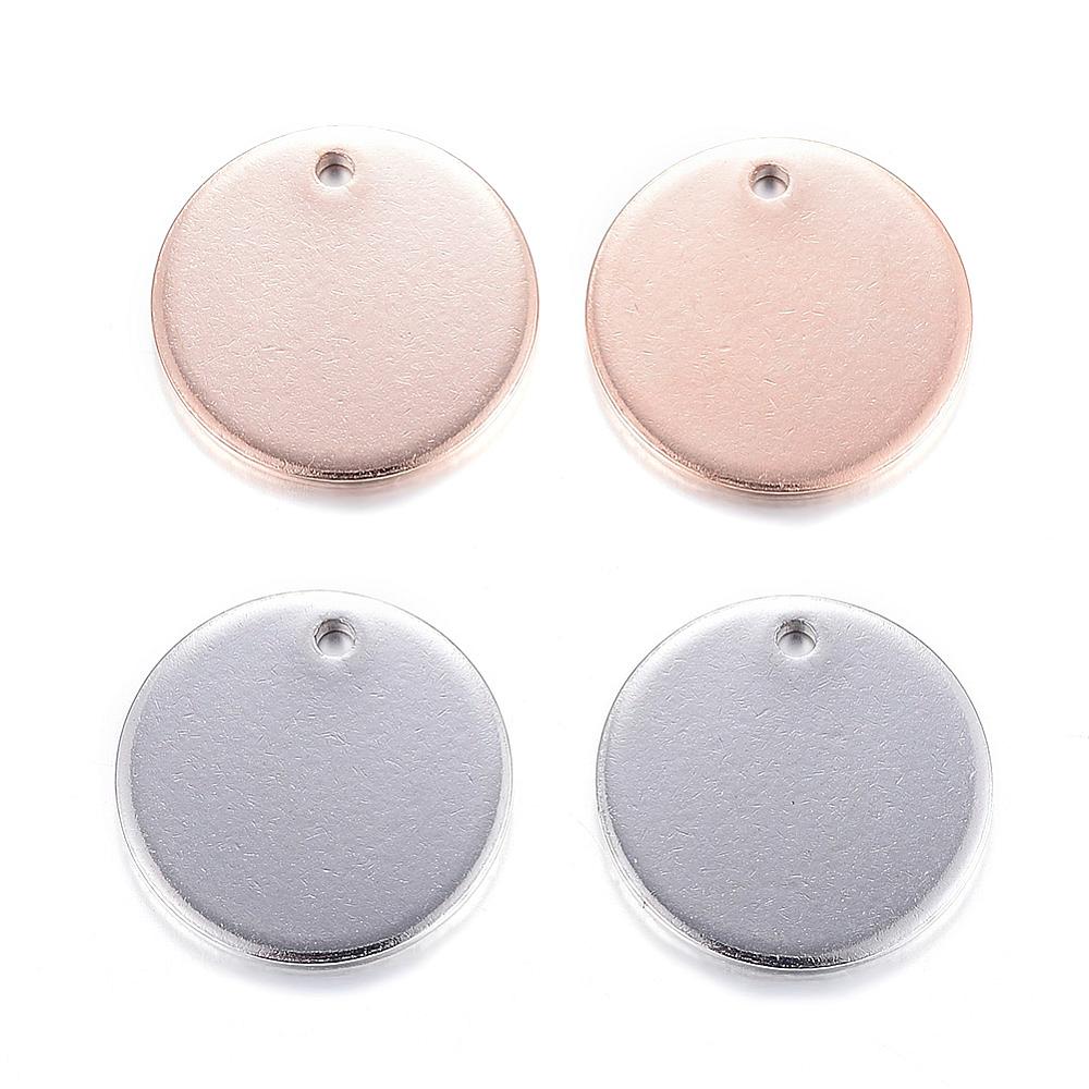 PandaHall 304 Stainless Steel Charms, Blank Stamping Tags, Smooth Surface, Flat Round, Mixed Color, 15x1mm, Hole: 1mm Stainless Steel Flat...