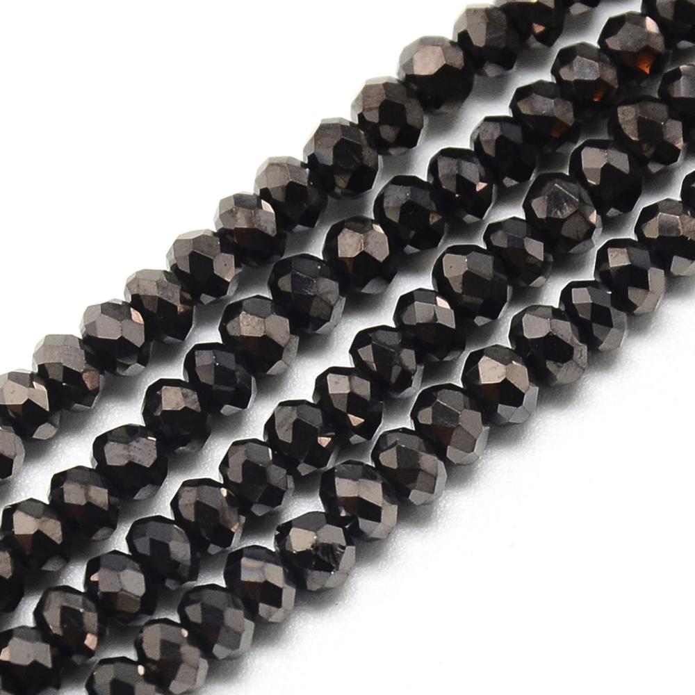 PandaHall Electroplate Glass Bead Strands, Full Plated, Faceted, Rondelle, Black Plated, 4x3mm, Hole: 1mm; about 149pcs/strand, 18.1" Glass...