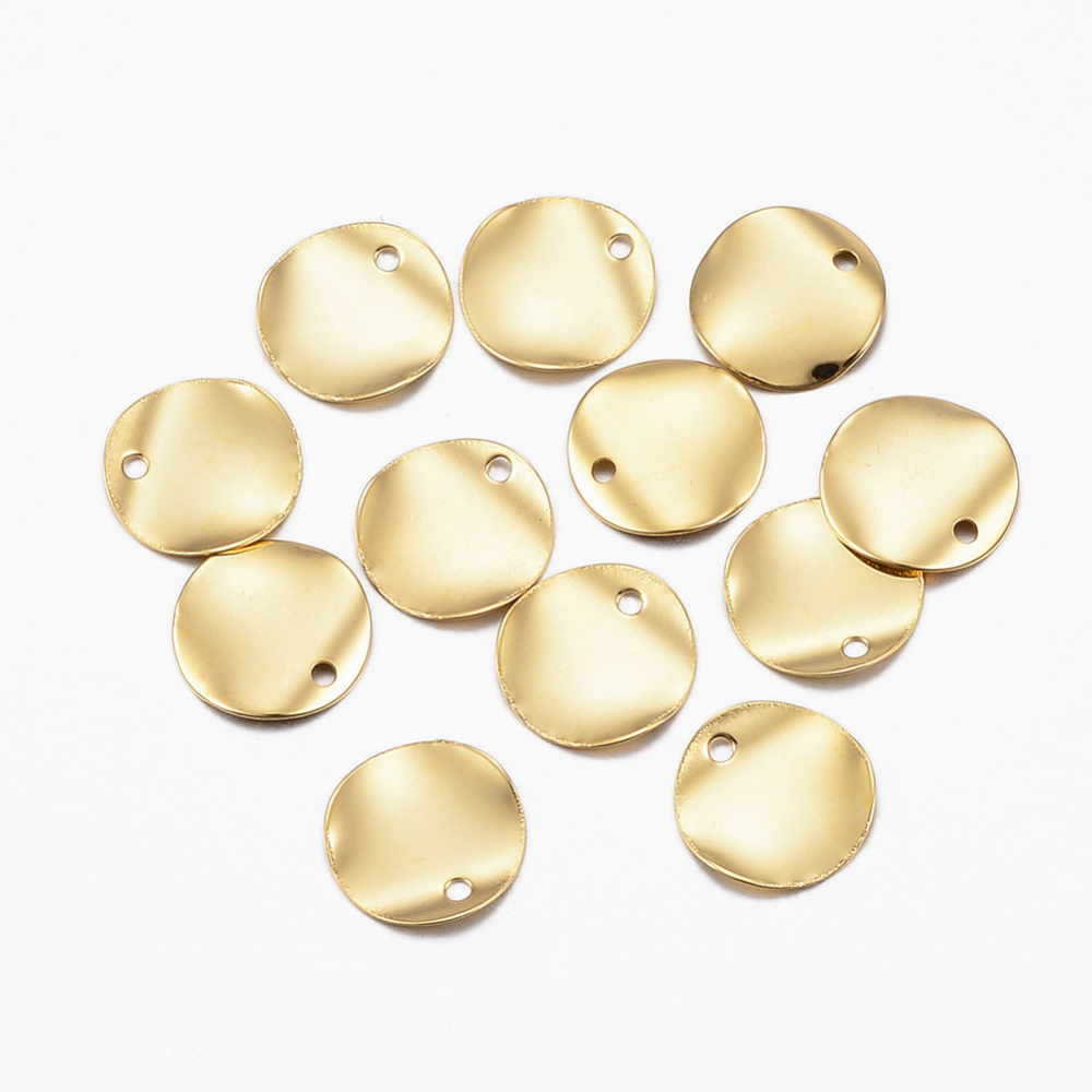 PandaHall 304 Stainless Steel Charms, Round, Golden, 10x0.3mm, Hole: 1mm Stainless Steel Round