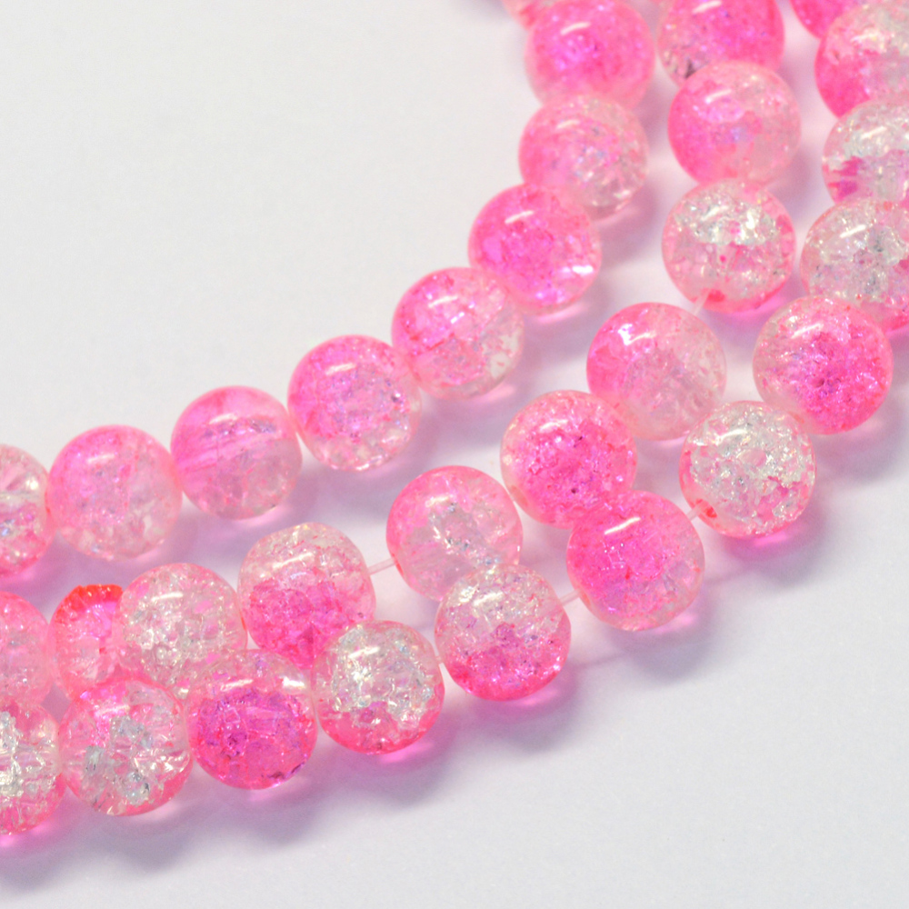 PandaHall Baking Painted Transparent Crackle Glass Round Bead Strands, HotPink, 6.5mm, Hole: 1.5mm; about 145pcs/strand, 31.4" Glass Round...