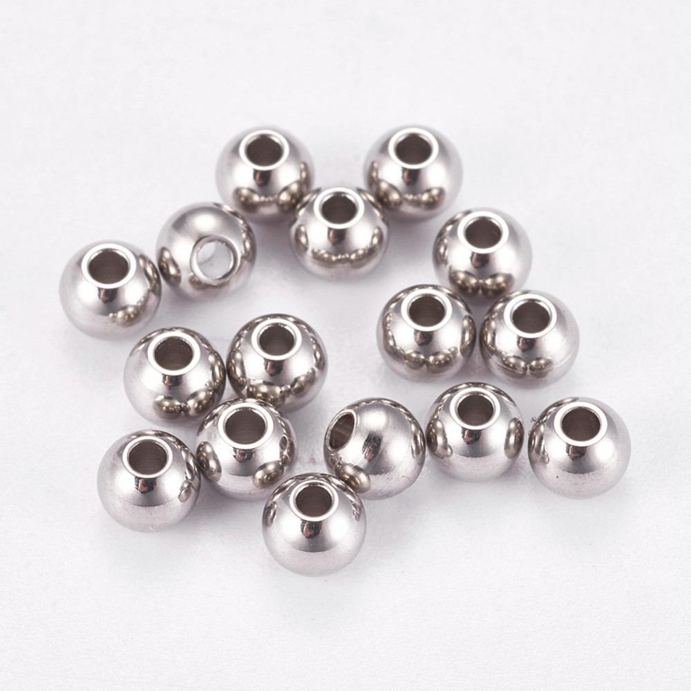 PandaHall 304 Stainless Steel Smooth Round Spacer Beads, Stainless Steel Color, 4x3mm, Hole: 1.2mm Stainless Steel Round