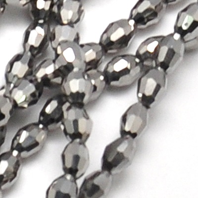 PandaHall Electroplate Glass Beads Strands, Full Silver Plated, Faceted, Oval, Silver, 6x4mm, Hole: 1mm; about 72pcs/strand, 16" Oval Silver