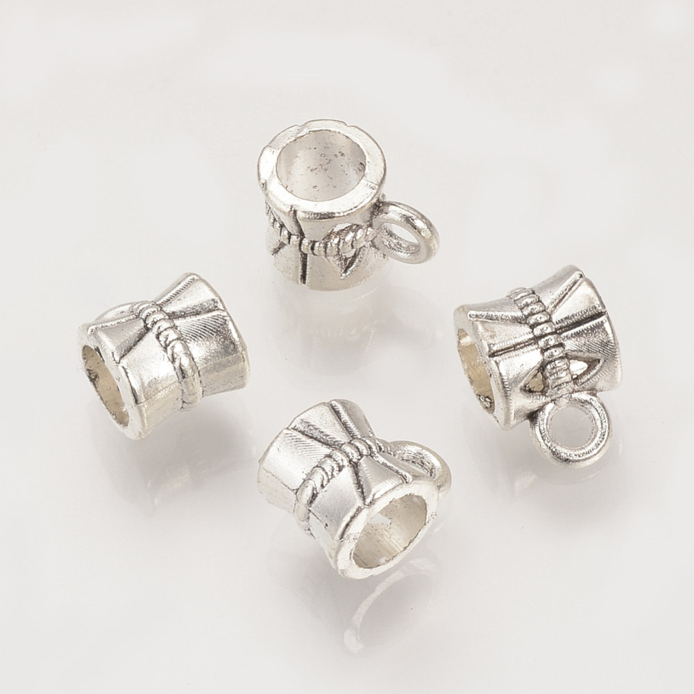 PandaHall Tibetan Style Alloy Hanger Links, Bail Beads, Lead Free, Antique Silver, 9x6x6mm, Hole: 1.5mm & 4mm Alloy Others