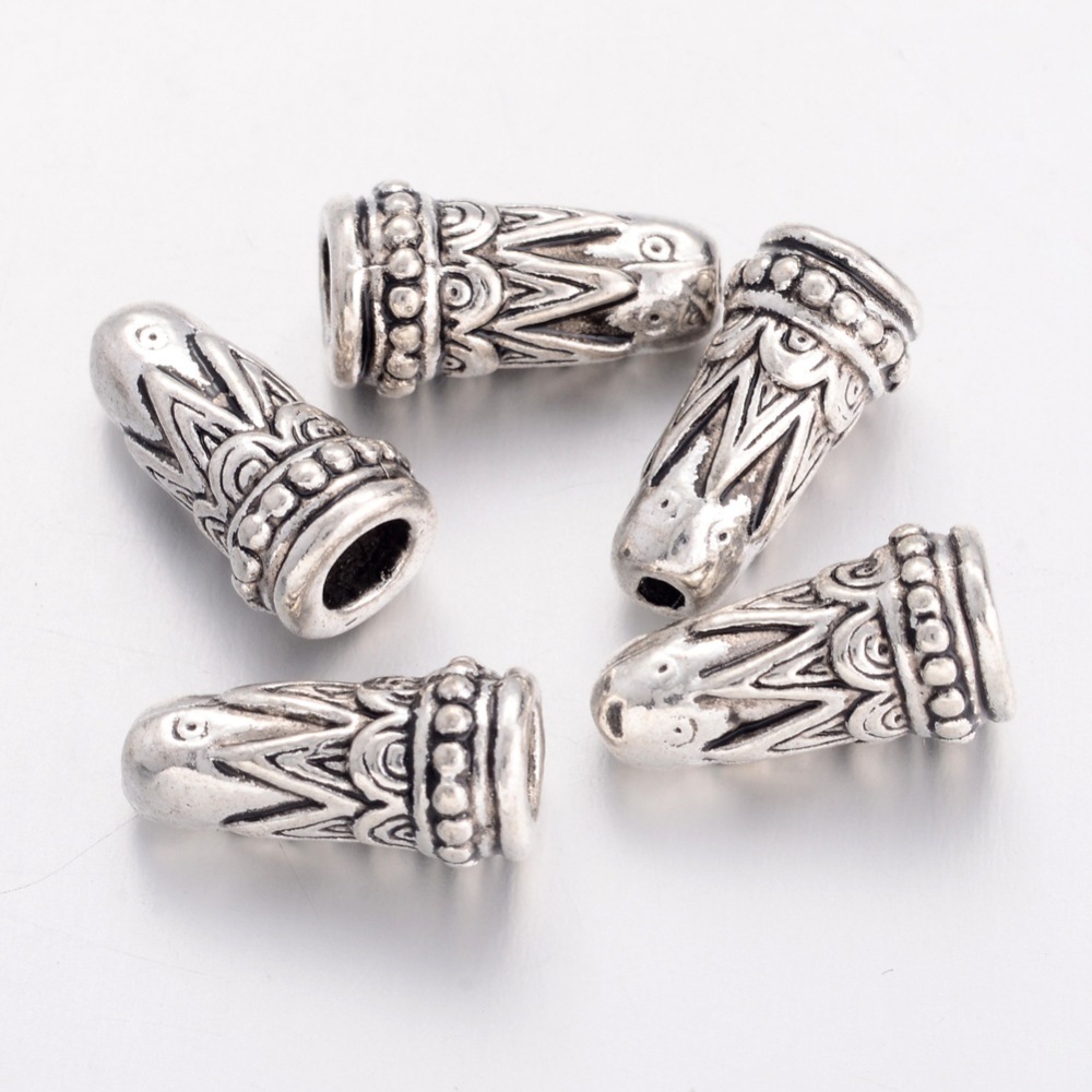 PandaHall Tibetan Style Alloy Bead Caps, Cone, Antique Silver, 7.5mm wide, 14.5mm long, hole: 1mm Alloy