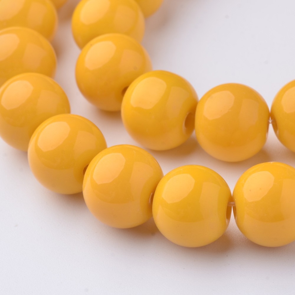 PandaHall Glass Beads Strands, Round, Dyed, Goldenrod, 10mm, Hole: 1mm; about 34pcs/strand, 12.5" Glass Round Gold