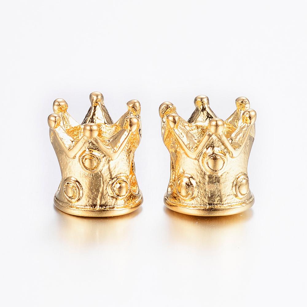 PandaHall 304 Stainless Steel European Beads, Large Hole Beads, Crown, Golden, 10x10mm, Hole: 5mm Stainless Steel Crown